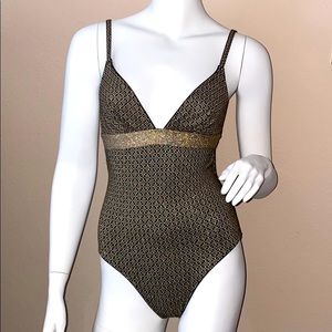 Vanity Fair Gold and Black One Piece Swimsuit
